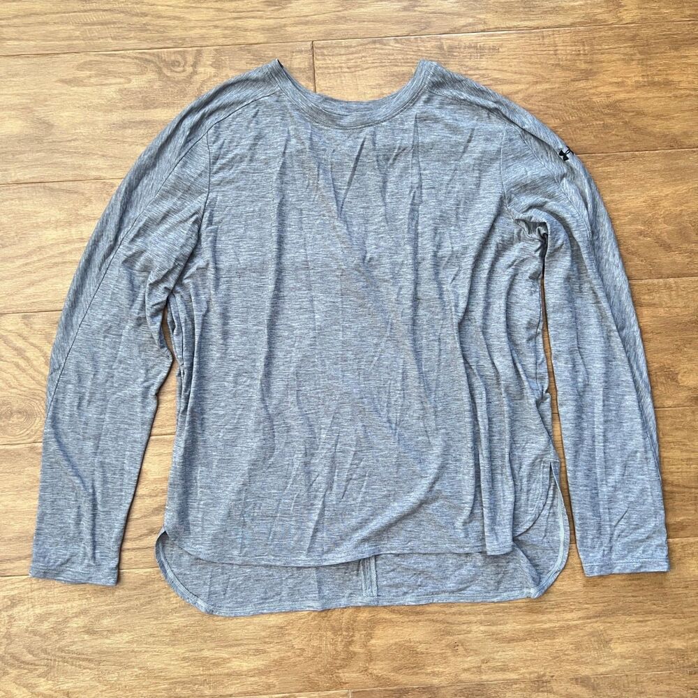 Under Armour Long Sleeve Shirt Women's Size L Gray Cutout Back